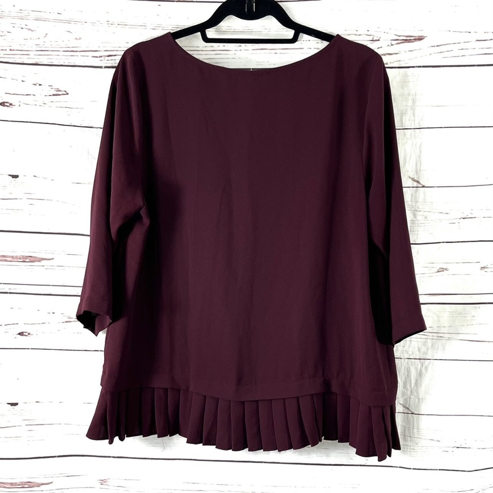 J. Jill Blouse‎ Women's Size M Burgundy Knit Long Sleeves Pleated Hem EUC